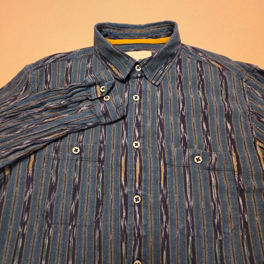 Territory Ahead Southwestern Ikat Aztec Striped Shirt Green Blue Sz Large Tall
